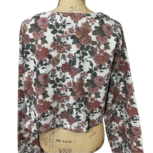 LOVERS + Friends Floral Crop Top French Terry Button Up V Neck - Picture 7 of 11